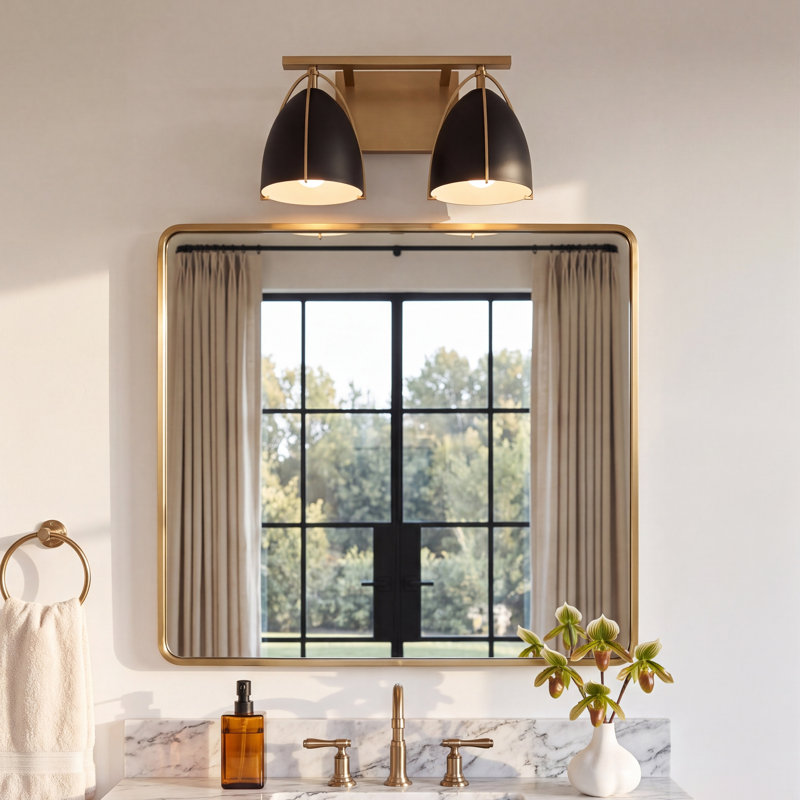 Nikki 2-Light Dimmable Vanity Light, Satin Brass, No, Black