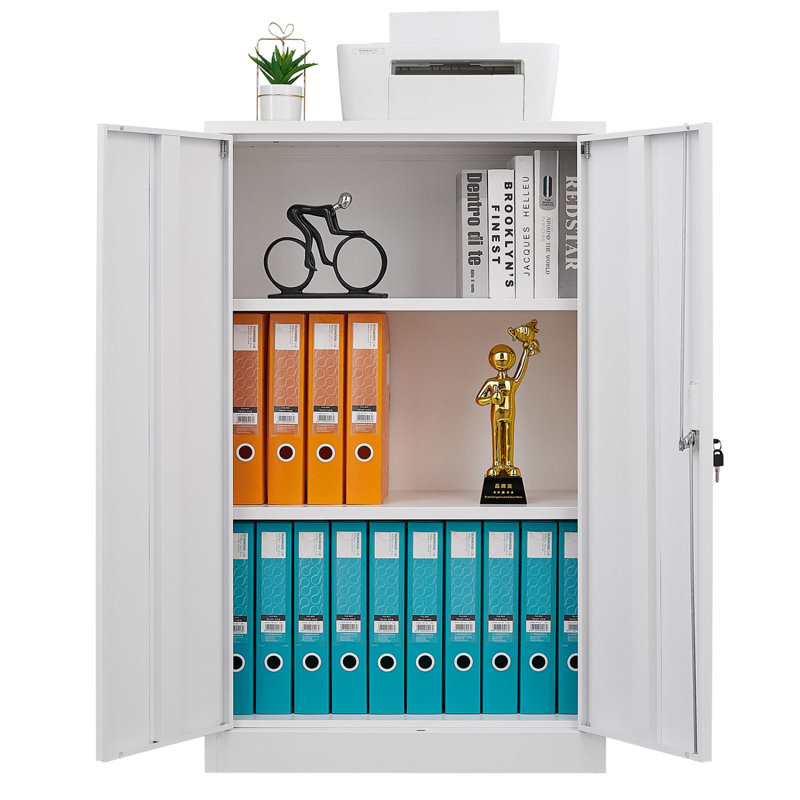 Armoire de rangement en métal avec 2 portes verrouillables et 2 tablettes réglables, Blanc