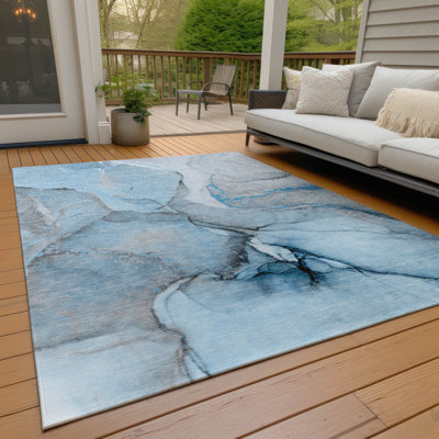 Tapis bleu intérieur / extérieur en polyester tissé à la machine Alfonzo