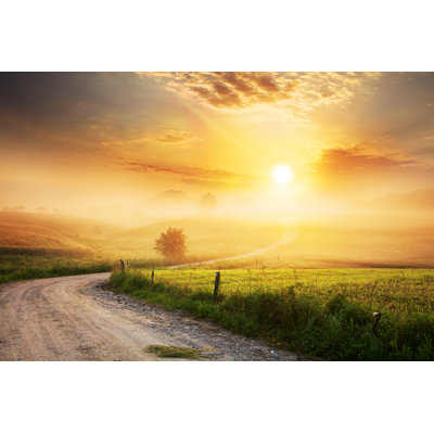 Farm Road Through Foggy - Wrapped Canvas Art Prints