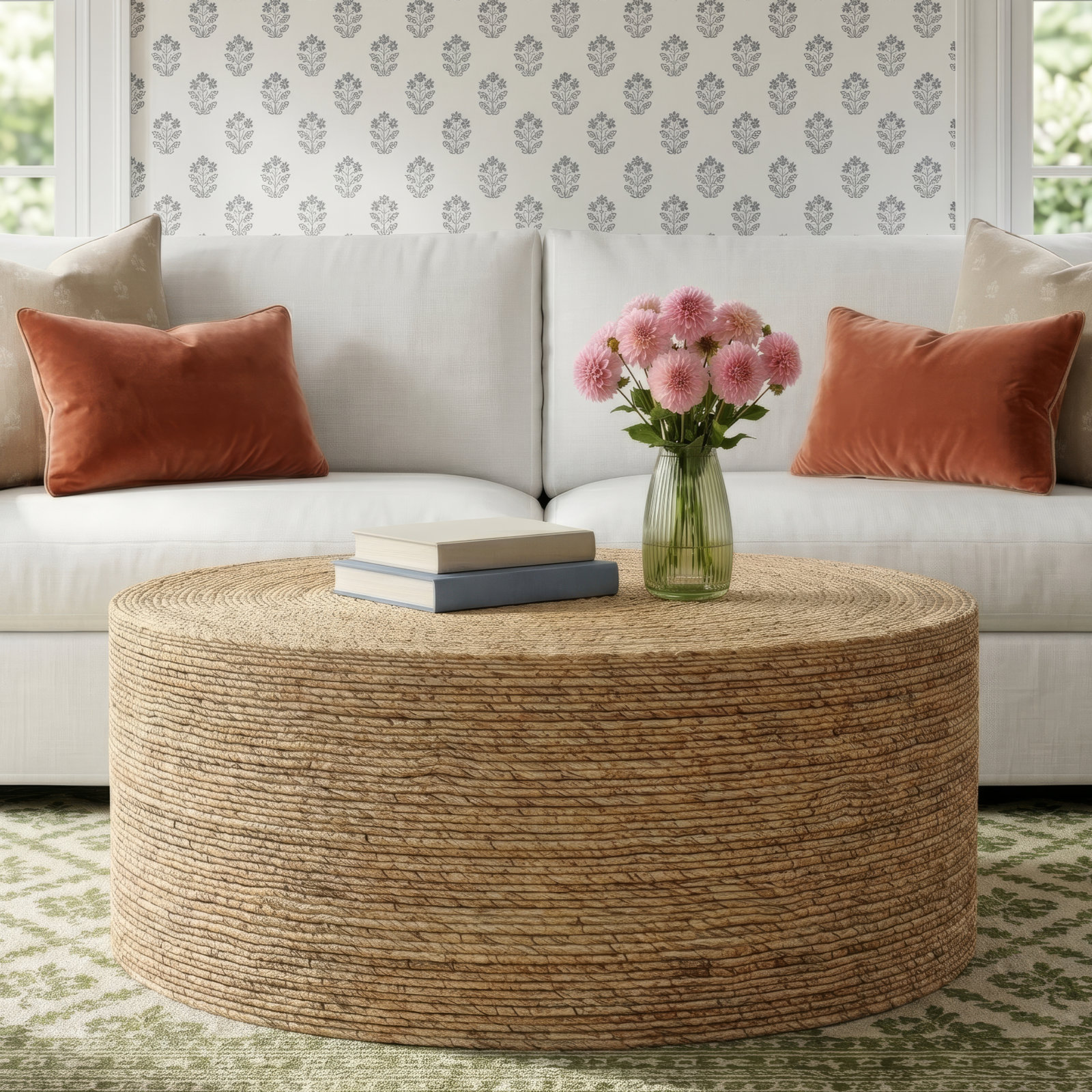 Evana 42" Woven Drum Coffee Table