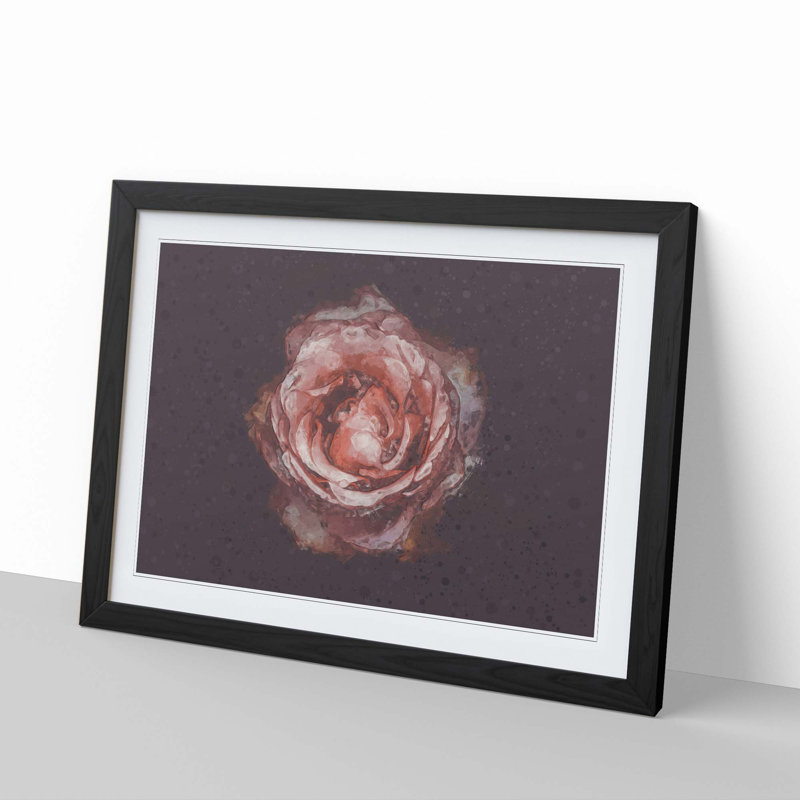 Pink Tipped Rose Flower - Framed Print, 50cm H x 76cm W x 2cm D, Black