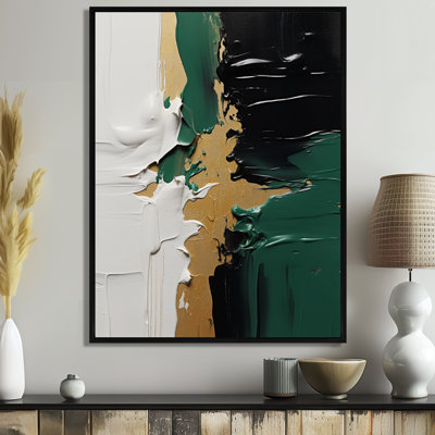Golden green and black ink merge III - Abstract Painting Framed Prints