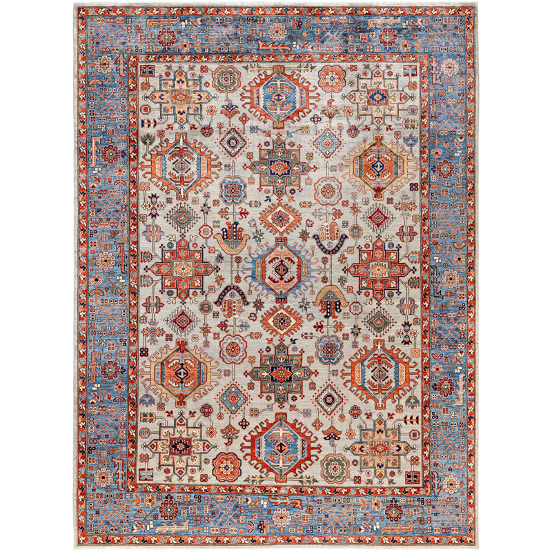 Tapis noué à la main de conception unique Raffin - gris, 9 pi 1 po x 11 pi 11 po