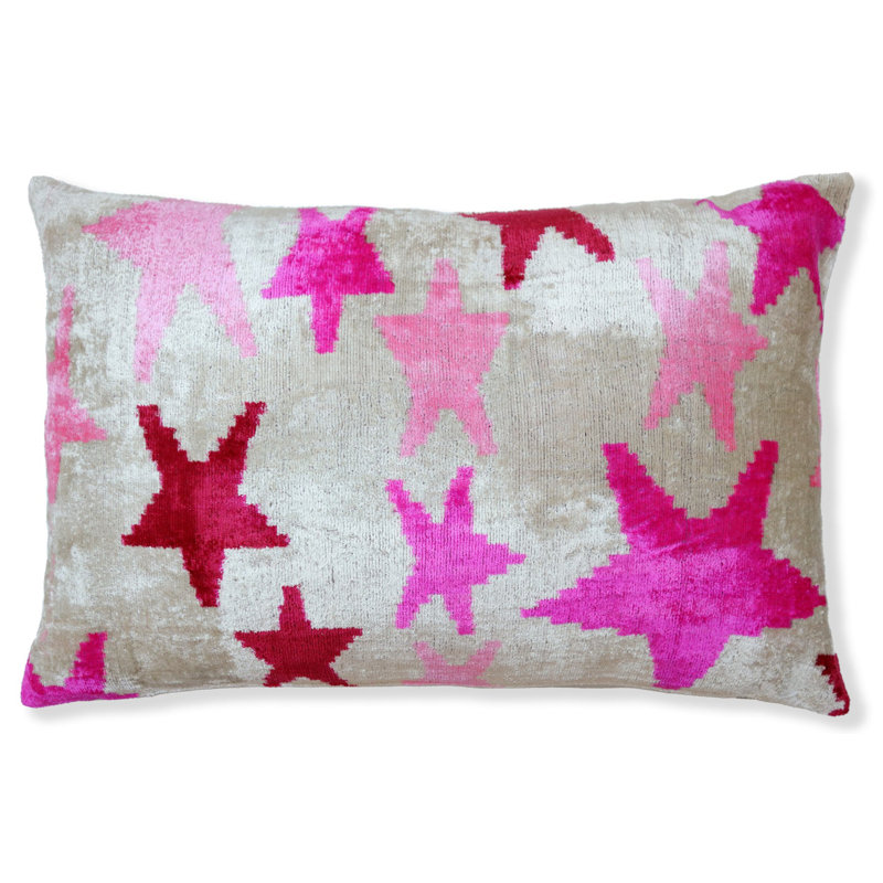 Coussin décoratif en velours fait à la main avec insert - Fuchsia rose Starburst (16 x 24)