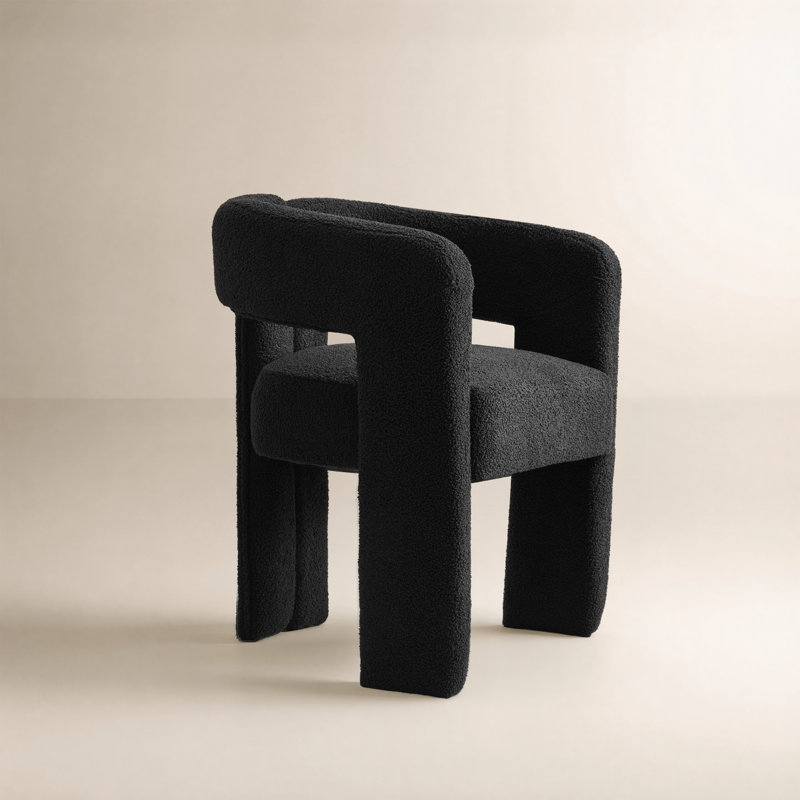 Chaise de salle à manger moderne avec accoudoirs rembourrés, structure en bois massif, Lambswool Black