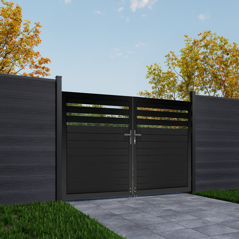 Barrière semi-intime en aluminium, double barrière battante - sans les poteaux, H 5 pi x l 6 pi, Semi-intimité