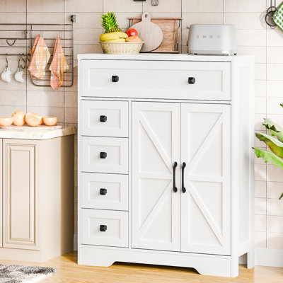 Farmhouse Storage Cabinet With 2 Doors And 4 Drawers