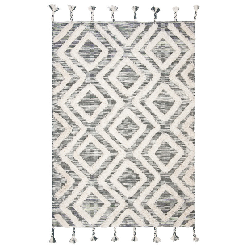 Alimatou Hand Tufted Wool Geometric Rug, Rectangle 4' X 6'