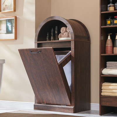 Armoire à panier à linge arquée moderne avec tablette ouverte, panier à linge de salle de bain cannelé Gallon 