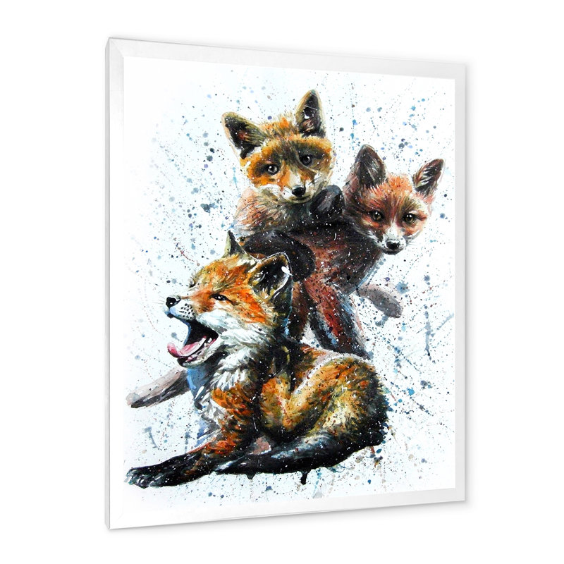 Petits renards - peinture, H 20 po x l 12 po x P 1 po, Cadre photo blanc