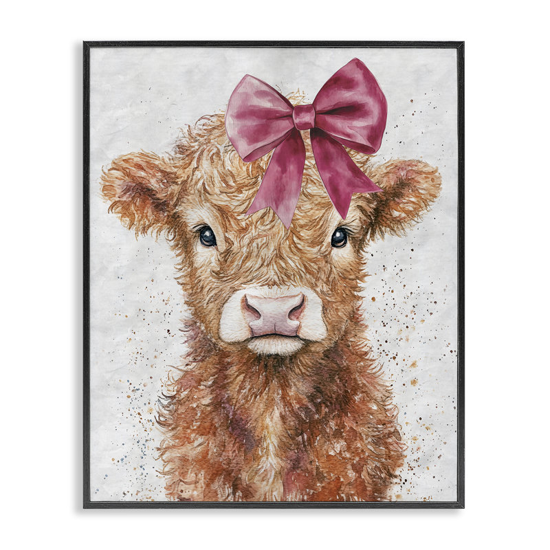 Vache Coquette Highland, estampe numérique, design par Nina Blue, H 14 po x l 11 po, Giclée encadrée noir minuit