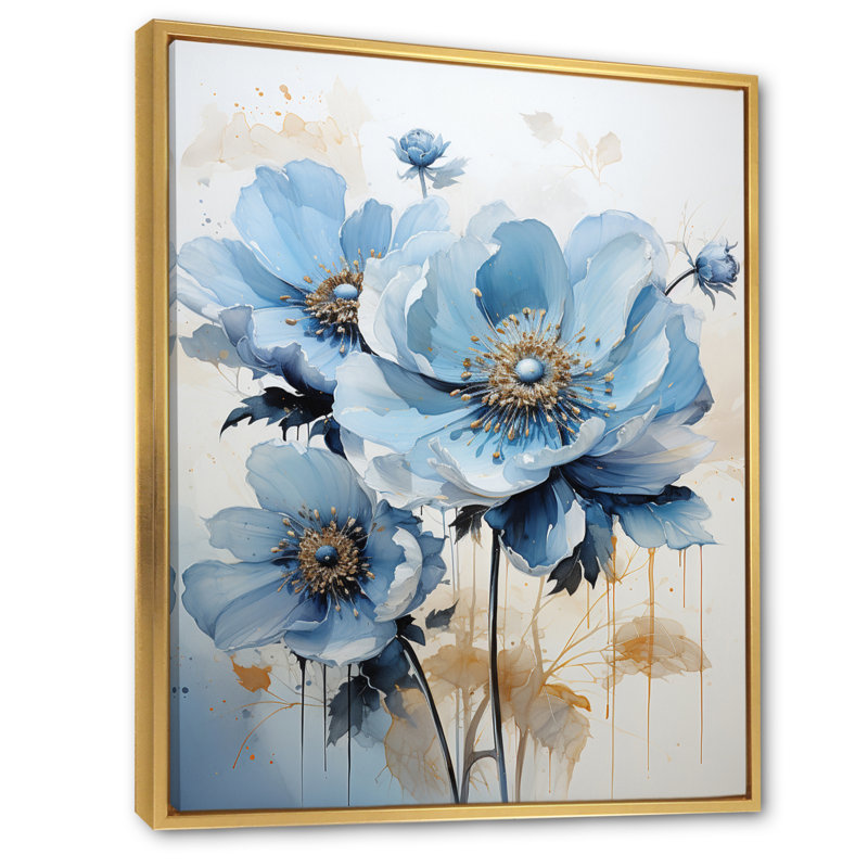 «Blue Minimalisme Daisy Flower II», reproduction sur toile florale, H 40 po x l 30 po x P 1,5 po, Cadre flottant doré