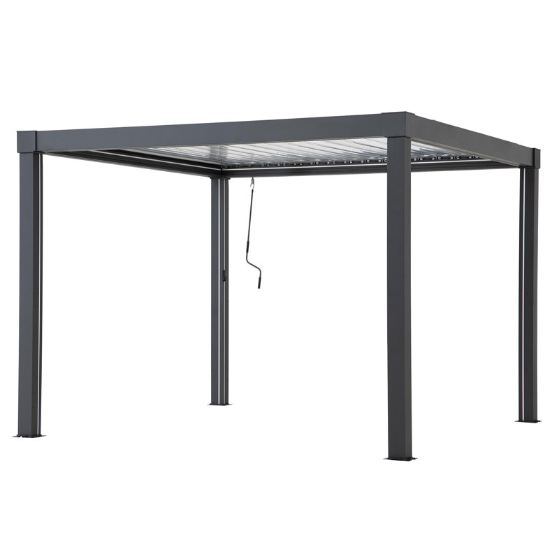 Sunjoy 3m x 3m or 3m x 4m Electric Louvered Pergola with Solar LED Lights, Remote Weatherproof Adjustable Rainproof Aluminum Hardtop Gazebo, with Drainage System, Water and UV Proof