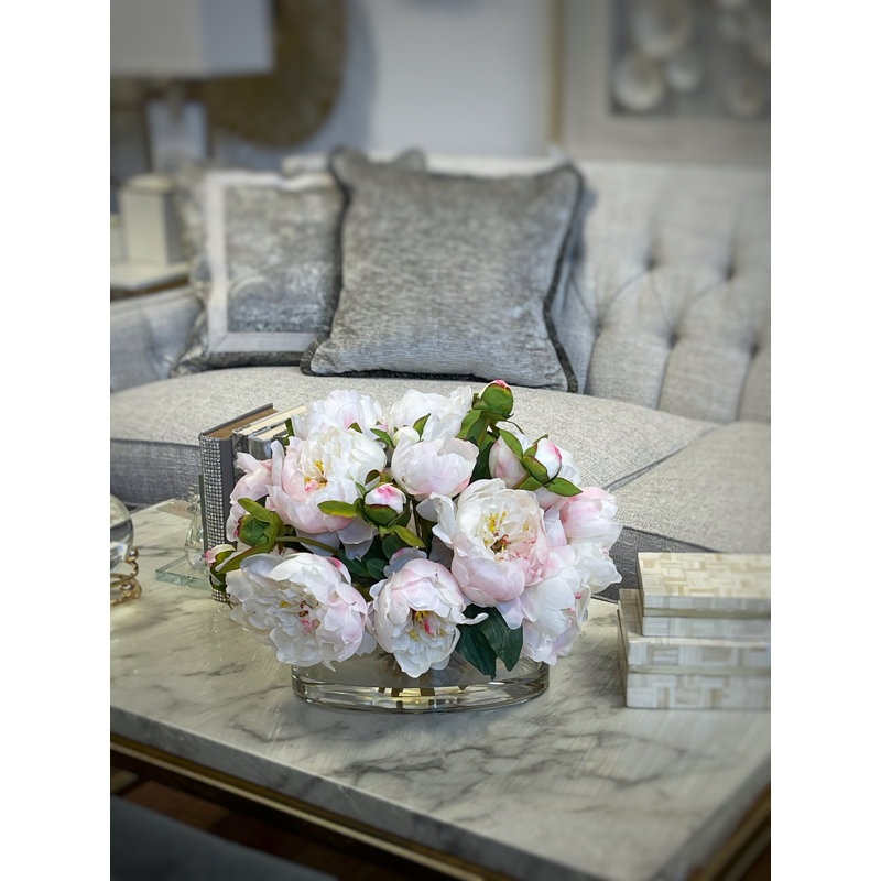 Peony Arrangement In Oblong Glass Vase