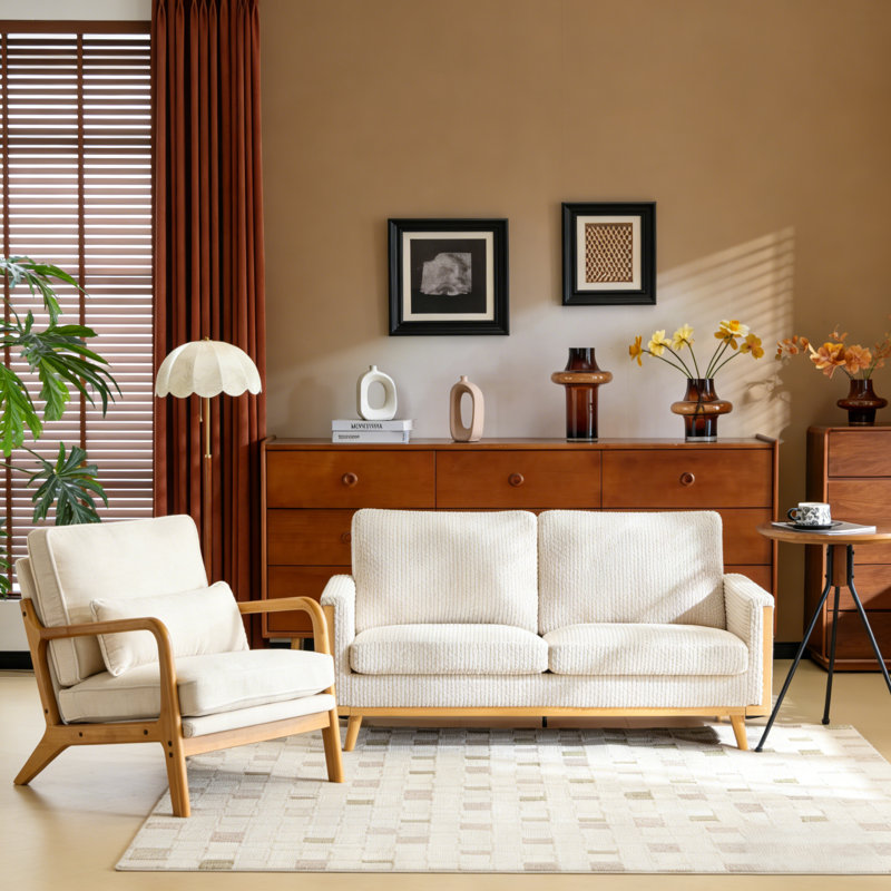 Ensemble de canapé de salon 2 pièces Farmhouse, Beige
