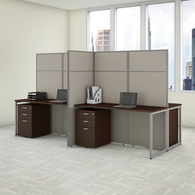 Easy Office Rectangle 4 Person Cubicle with Cable Management
