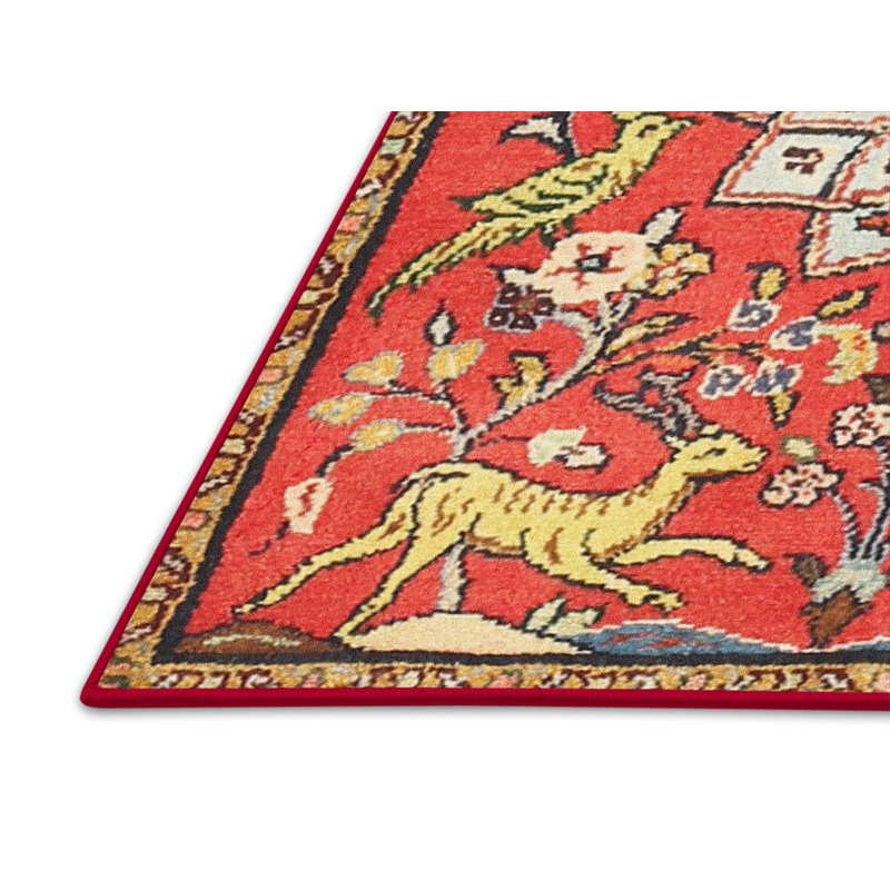 Tapis rouge / beige à motif floral, Rectangle 5 pi x 7 pi