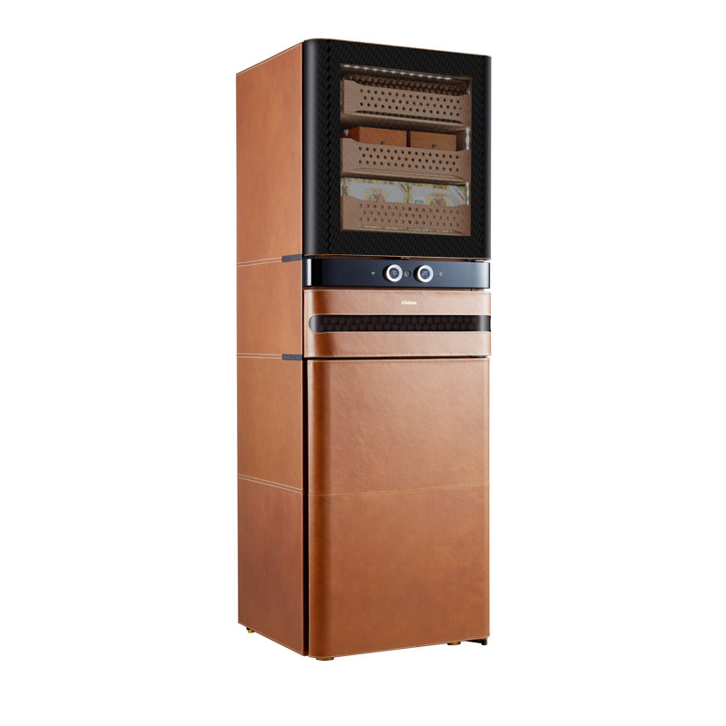 Afidano 2200 Ct Cigar Humidor, Temperature and Humidity Control with Classic Leather and Spanish Cedar Drawers