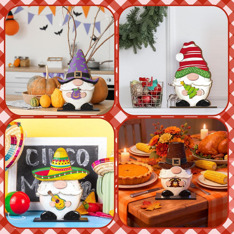 32 pièces de signe de bienvenue gnome en bois interchangeable avec pièces saisonnières magnétiques, décor de plateau à niveaux d'automne et d'Halloween, décoration de table de maison de campagne de vacances