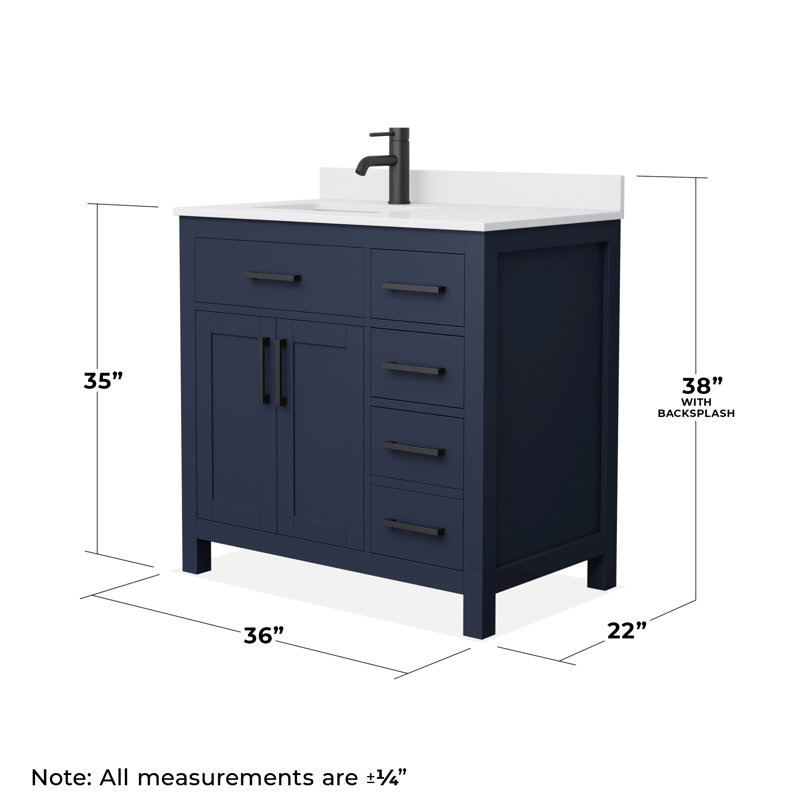Beckett 36" Freestanding Single Bathroom Vanity with Cultured Marble Top, White Cultured Marble, Matte Black, Dark Blue