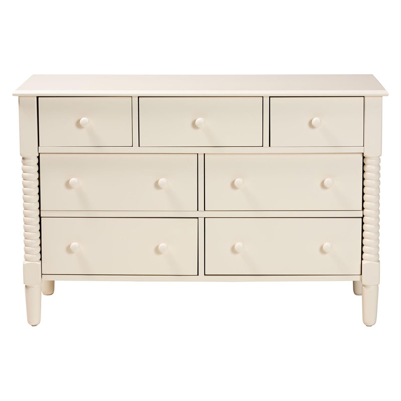 Baxton Studio Braith Farmhouse Spindle Wood 7-Drawer Dresser, Ivory