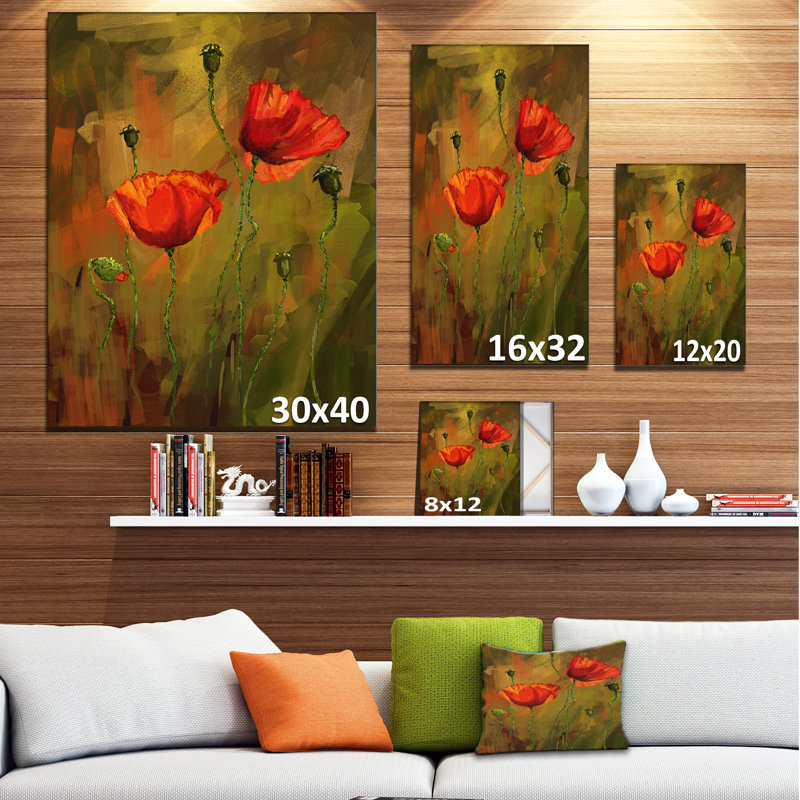 «Poppy Flowers», peinture, H 32 po x l 16 po x P 1 po, Toile tendue