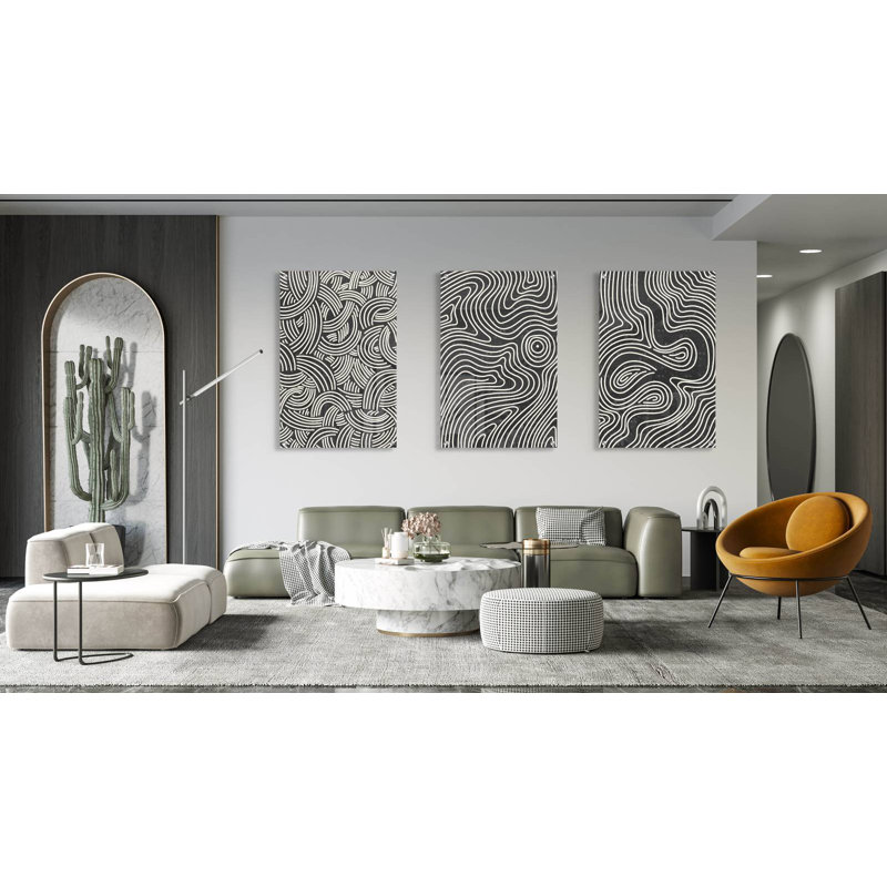 «Black and White Abstract», ensemble de 3 reproductions sans cadre