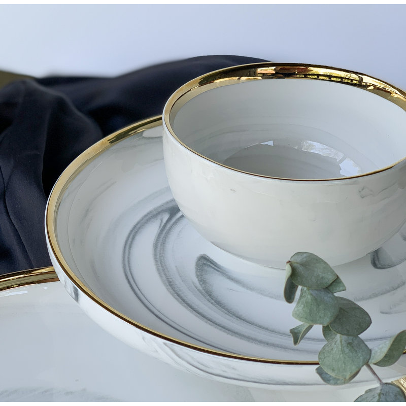The Luxury Collection Marble Design with Gold Trim - Four Piece Dinnerware Set