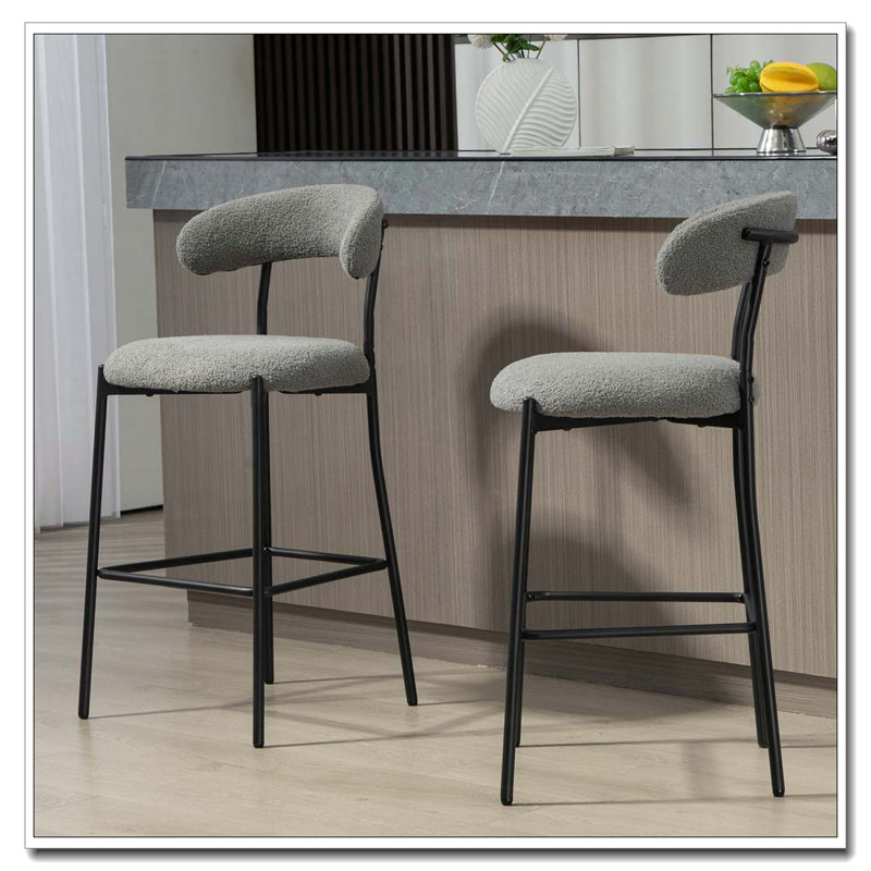 Tabourets de bar en tissu Teddy, Gris