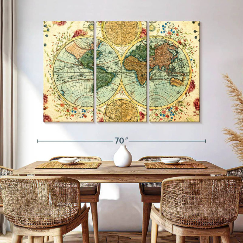 Vintage World Hemispheres, 42" H x 65" W