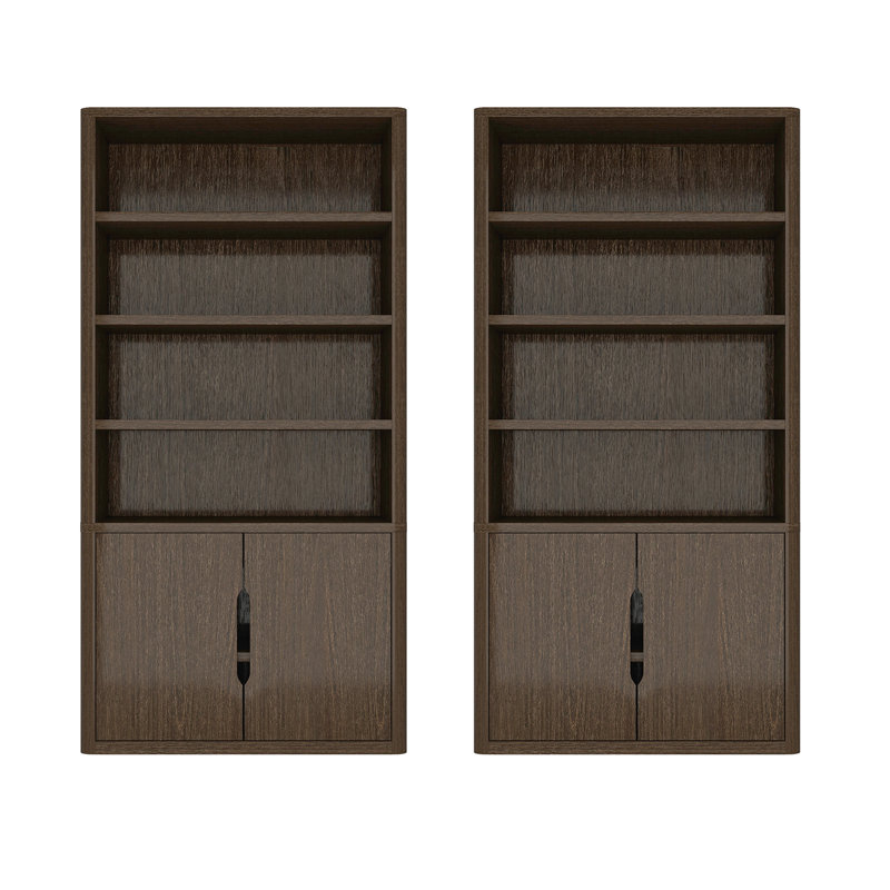 Rivington 79" H x 40.2" W Modern 4-Shelf Bookcase Cabinet in Walnut, Walnut