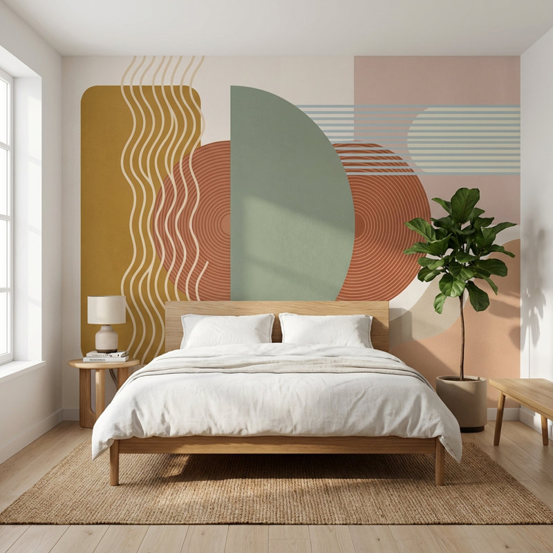 Murale géométrique moderne de style vert pâle, 140"x108", Peler et coller