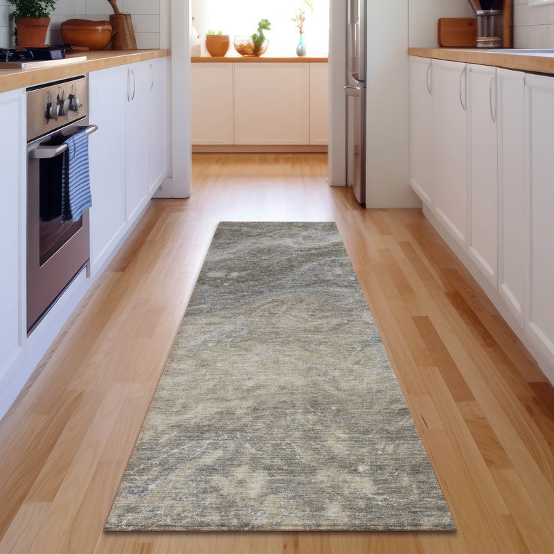 Premium Machine Washable Cerrito AMF599 Taupe Round Rug, Runner 2'3" x 7'6"