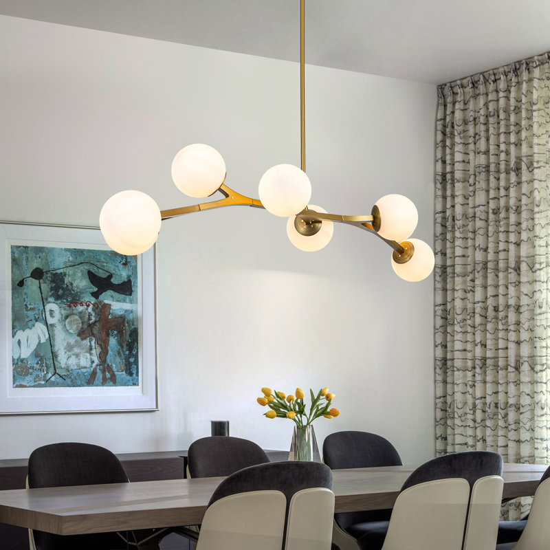 Kaynen 8- Light Modern Sputnik Glass Chandelier With Gradient Glass Globes, Gold, White