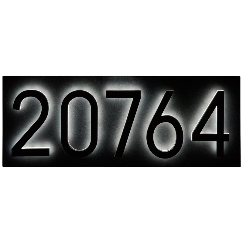 Large Black Steel Floating Address Plaque with Light Sensor