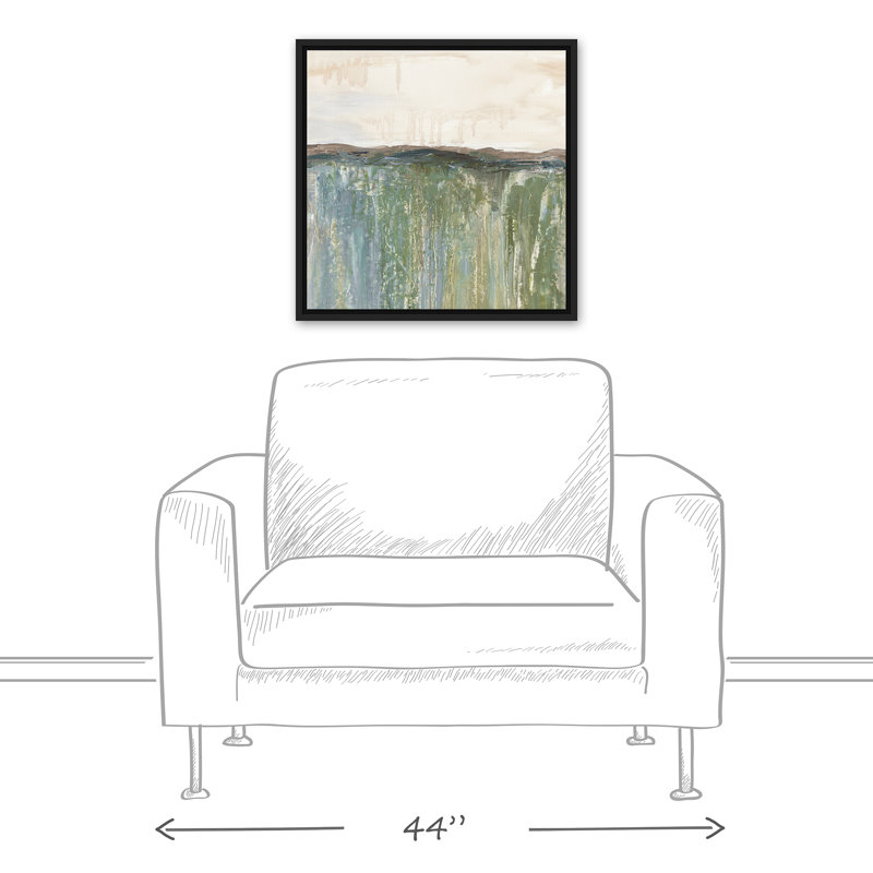 Champ d'herbe abstrait - peinture sur toile, H 21,75 po x l 21,75 po x P 1,75 po, Toile à cadre flottant noir
