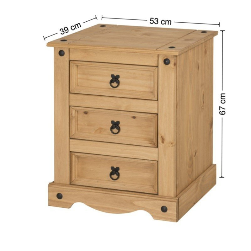Palmea 3 Drawer Bedside Table, Antique Wax