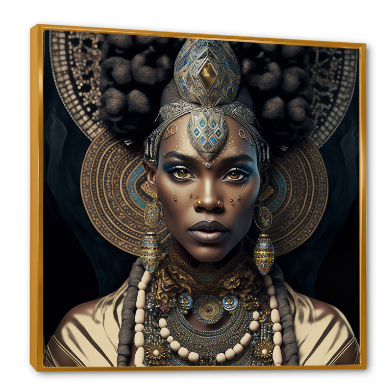 «Maspeth Tribal African Woman II», reproduction d'art sur toile encadrée, Toile avec cadre flottant, Doré, 44" H x 44" W