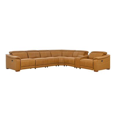Leather Match Modular Sectional with Power Recliners and Adjustable Headrest