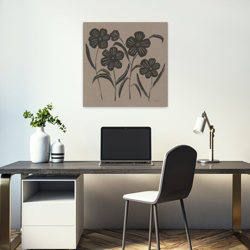 Simplicité florale contemporaine I avec art brun noir, H 18 po x l 18 po