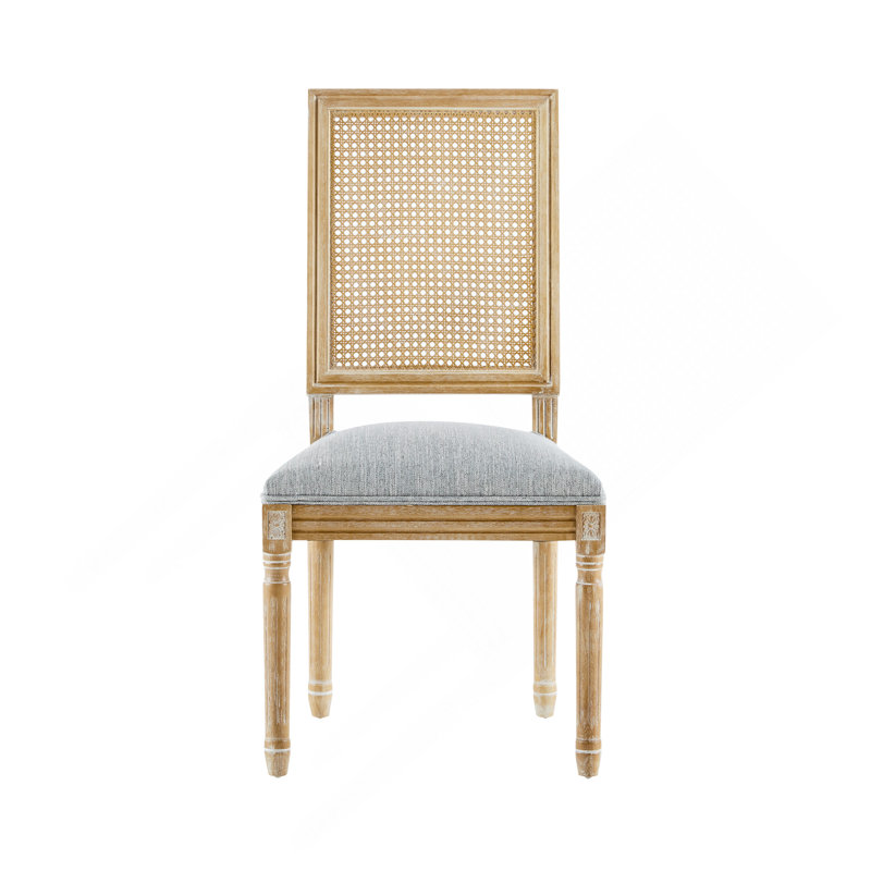 [Ensemble de 2] Chaises de salle à manger French Country - Dossier élégant en canne et sièges rembourrés avec pieds cannelés - Finition patinée - Structure en bois d'hévéa massif