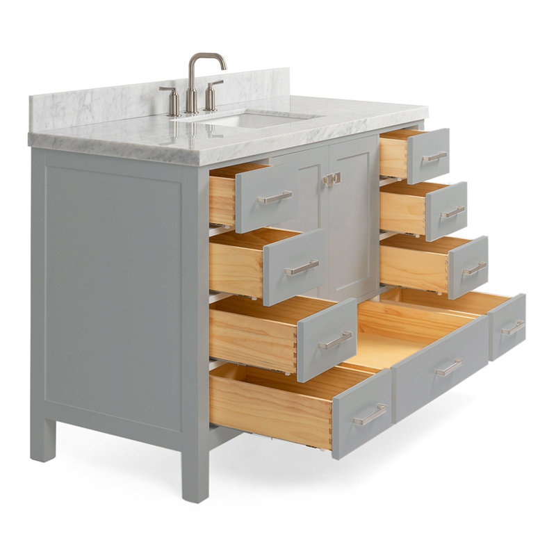 Cambridge 55'' Single Bathroom Vanity with Top, Gray / Brushed Nickel