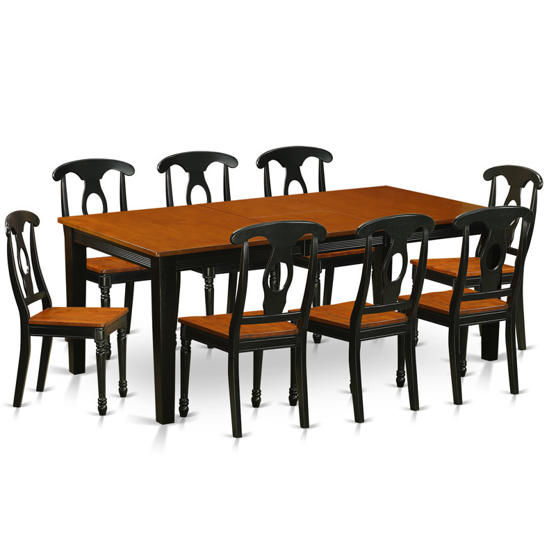 Ensemble de mobilier de salle à manger 9 pièces comprenant une table de cuisine rectangulaire avec rallonge papillon et 8 chaises, noir et cerise