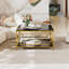 Table basse carrée en verre de 33,5 po, cadre géométrique luxueux, finition dorée et tablette inférieure-659548070-659548067