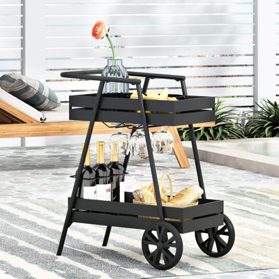 Chariot-bar industriel REX avec porte-bouteilles de vin, structure en fer durable et conception mobile pour une décoration moderne