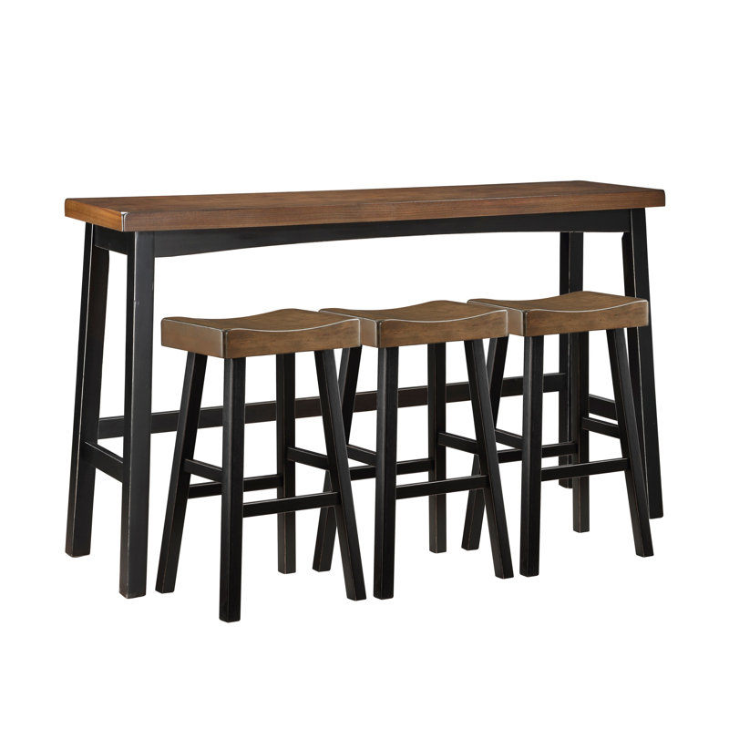 Casy 4Pc Bar Height Table Set, 3 Contour Stools, Brown/Black