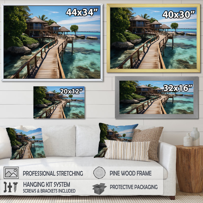 Maldives Beaches Maldives I, reproduction d'art sur toile, Cadre flottant doré, H 30 po x l 40 po x P 1,5 po