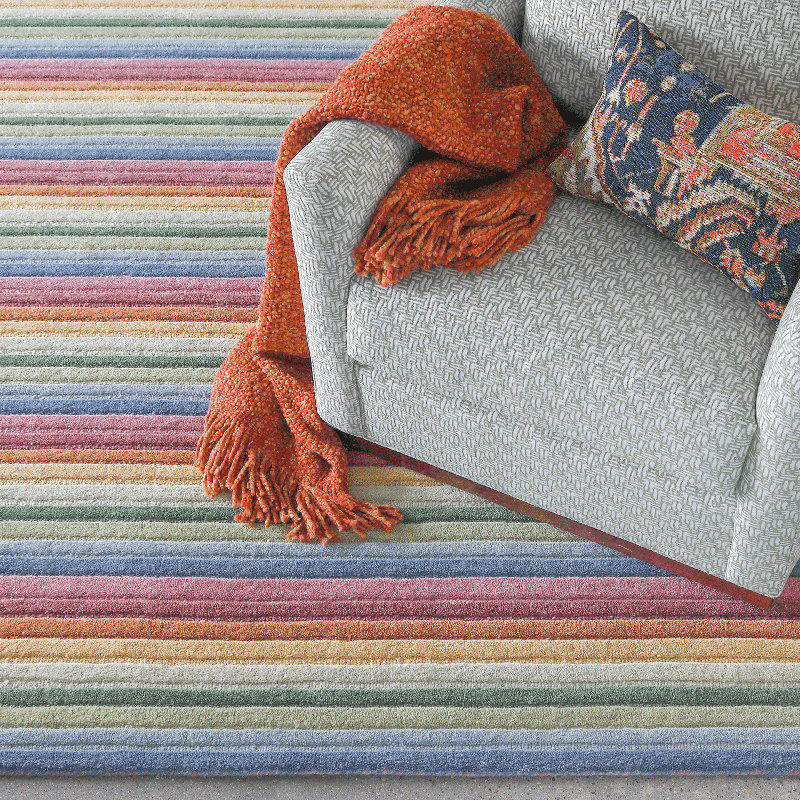 Surrey Stripe Hand-Tufted Plush Wool Rug High-Low Rainbow Multicolor, Runner 2'3" x 8'