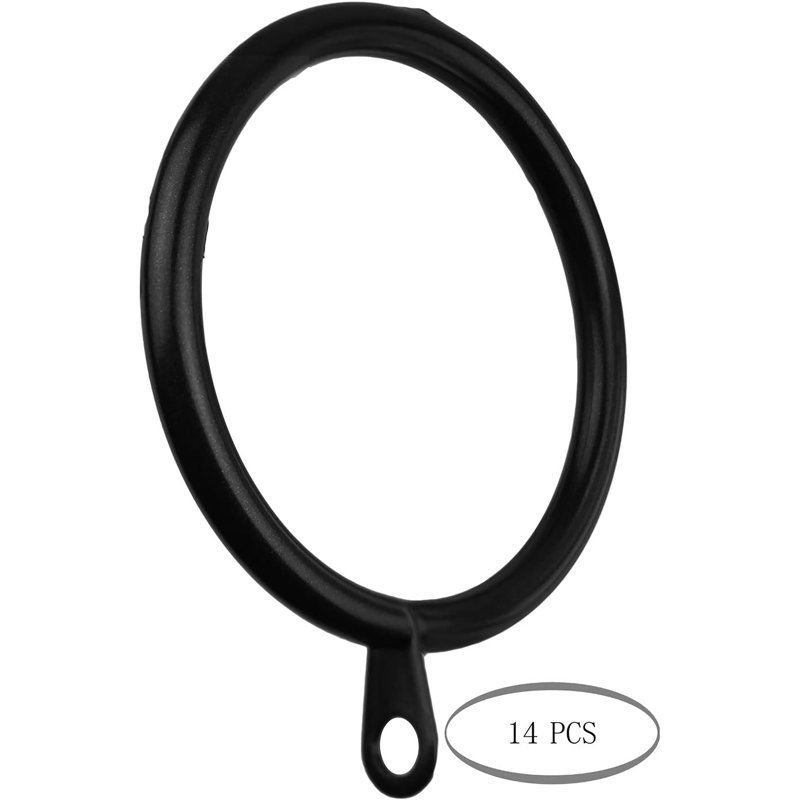 Anneaux de rideau en métal avec œillets 14 pièces Meriville, Noir, 2"